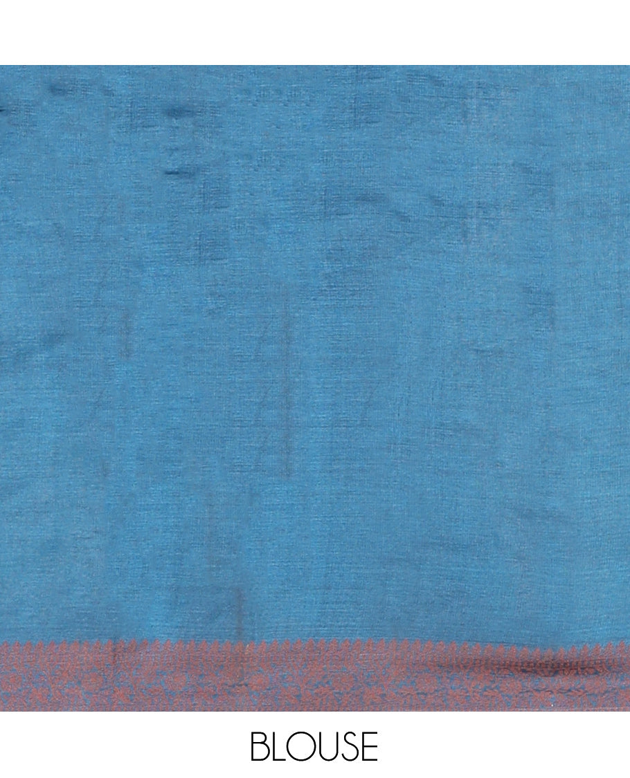 Blue Tussar Silk Saree Features Floral Designs, Sparsely Woven Zari Border, Intricately Designed Pallu, and a Matching Blouse