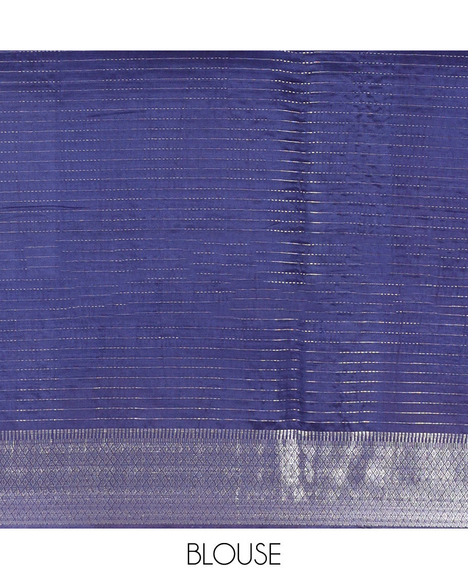 Blue Banana Pith Saree, Enriched with Zari Stripes, a Zari Border, Checked Pallu, and Matching Blouse