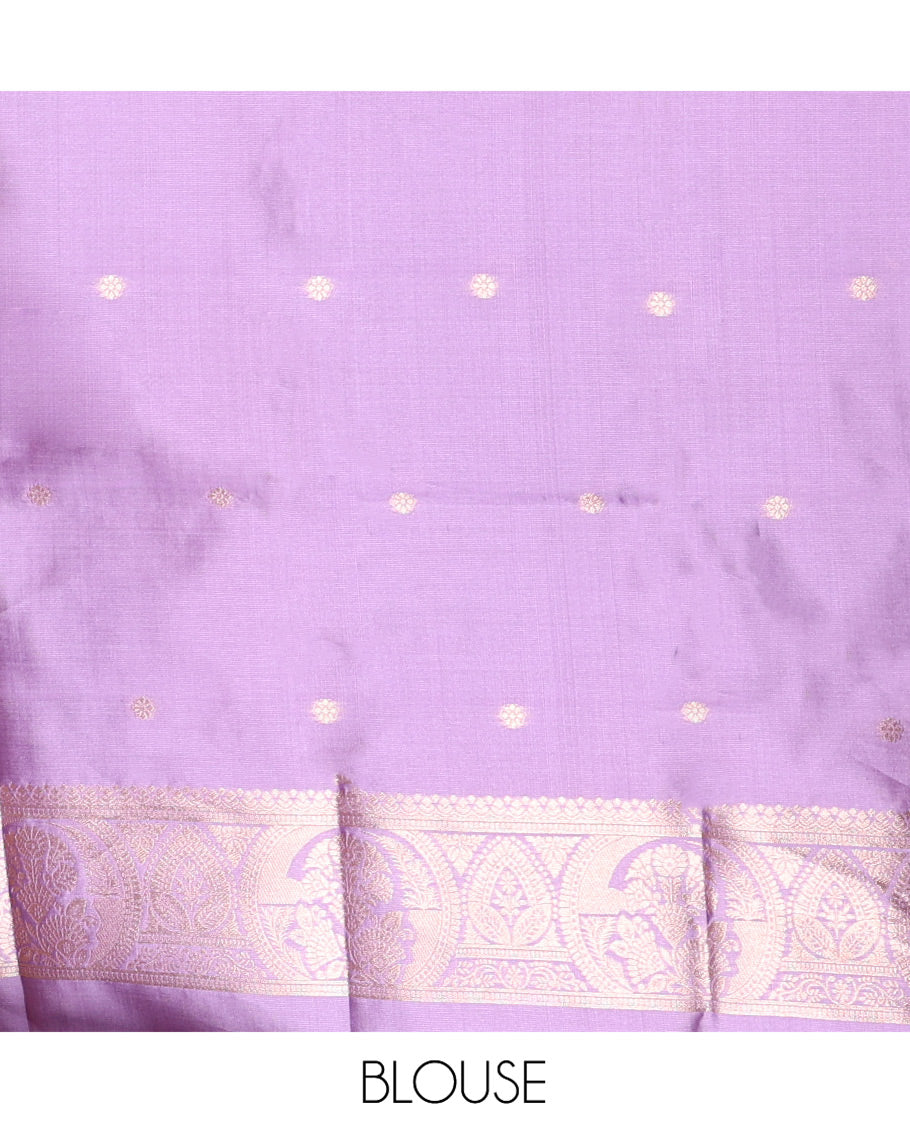 Borderless Purple Kanchi Silk Saree, Mesmerized with Zari Buttas, Mughal-Style Intricately Woven Pallu, and a Matching Blouse