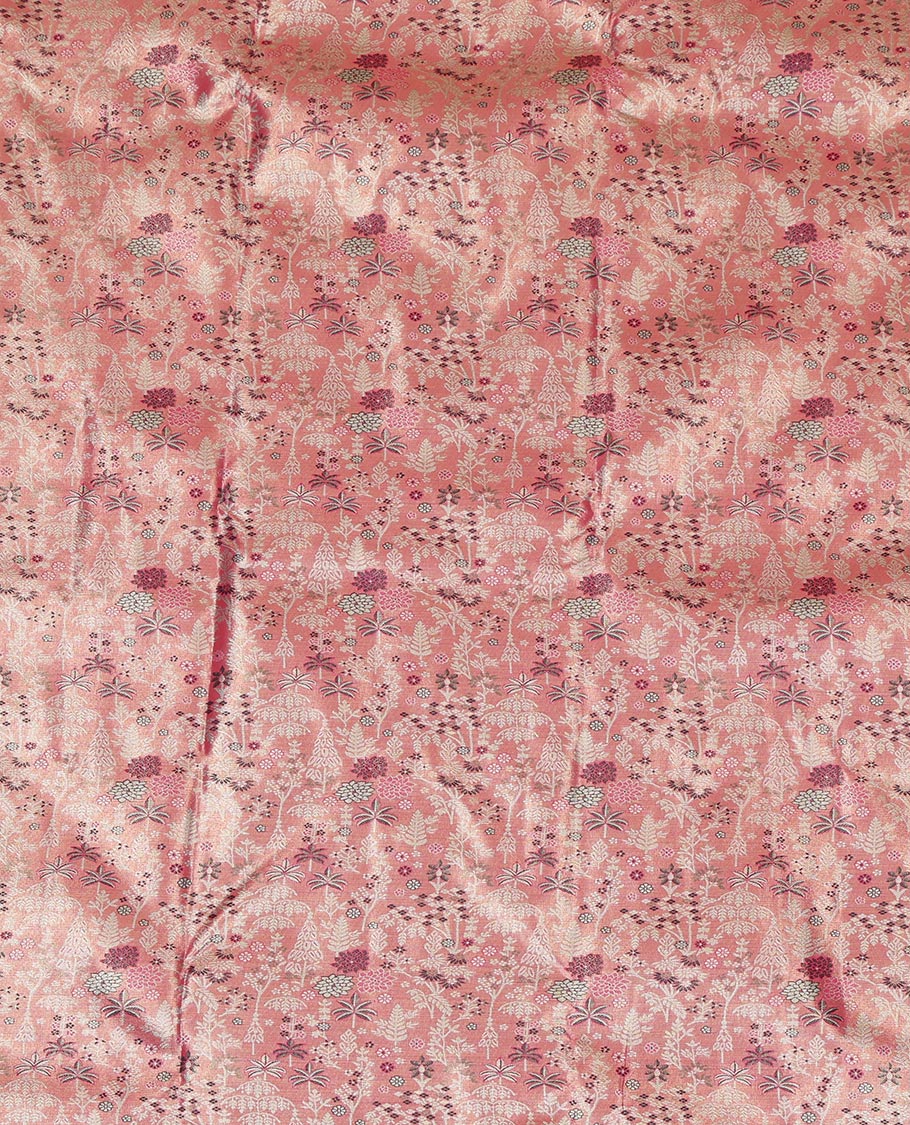 Pink Jacquard Art Silk Pavadai Material, Beautified with Contrast Traditional Border, Contrast Blouse