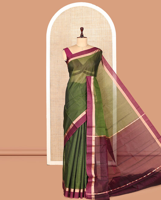 Mehendi Green Plain Silk Cotton Saree
