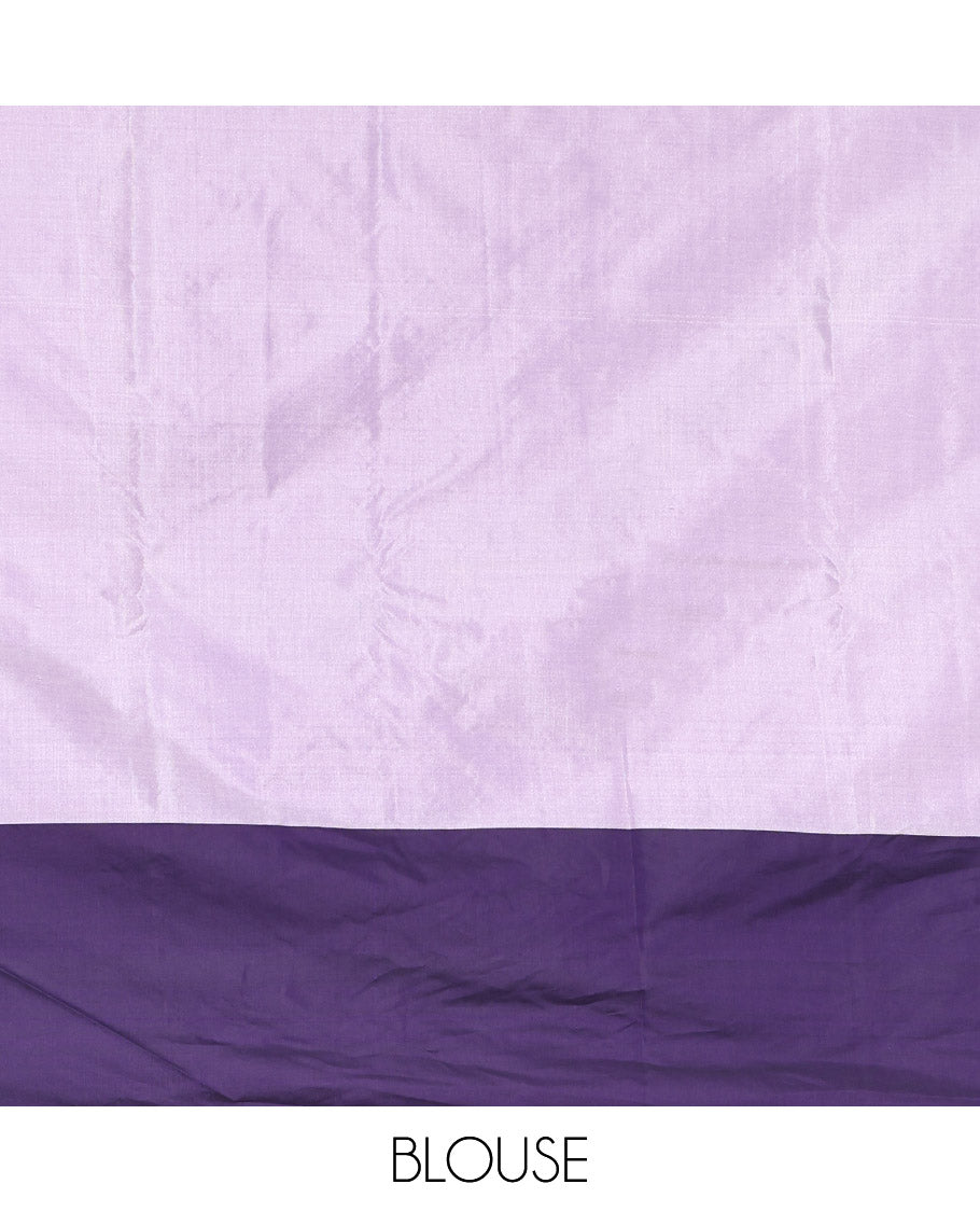 Lavender Aarani Gift Saree, Highlighted with Zig-Zag Stripes on Its Body, Complemented by a Contrast Striped Border, Subtle Striped Pallu, and Paired with a Matching Blouse