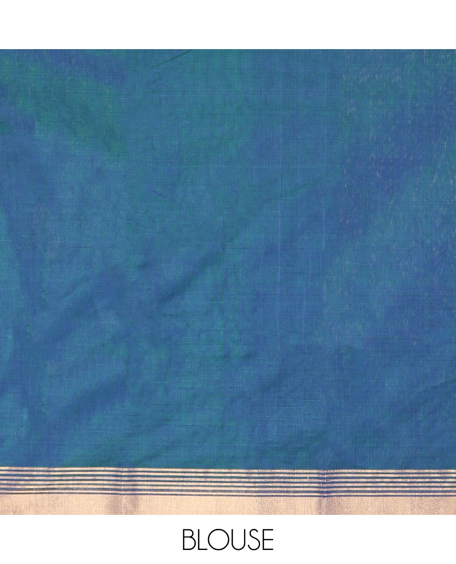 Blue Chanderi Cotton Saree, Featuring Buttas All Over Its Body, Complemented by a Zari Border, Pallu Steeped with Zari Buttas and Stripes, and Paired with a Matching Blouse