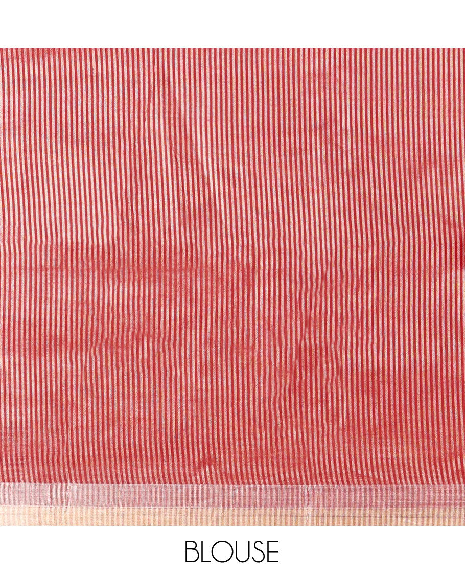 Maroon Plain Linen Cotton Saree, a Subtle Zari Border, a Self-Pallu, and Matching Blouse