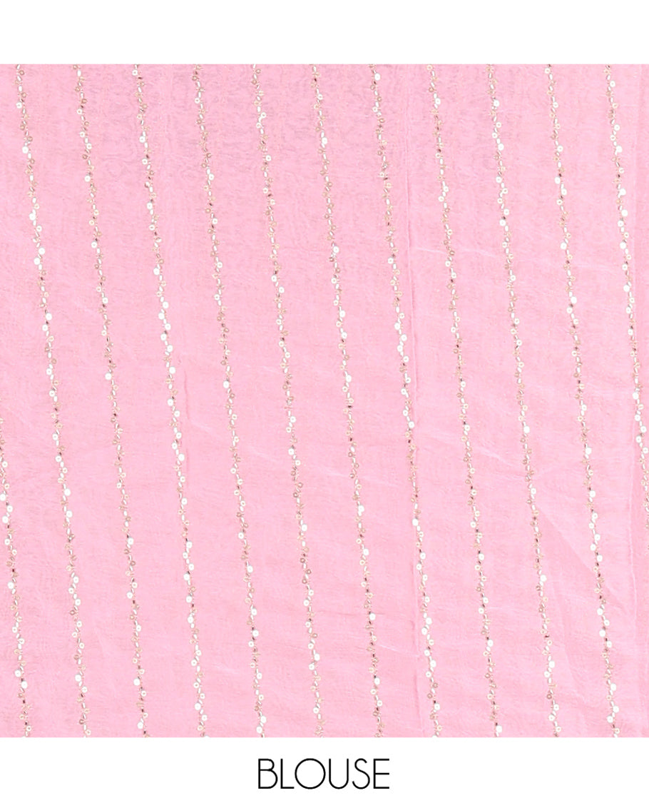 Borderless Baby Pink Plain Crushed Rangoli Chiffon Saree, Comes with a Matching Designer Blouse
