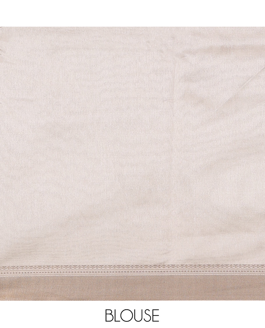 Cream Plain Semi-Tussar Saree, a Zari Traditional Border, a Self-Pallu, and a Matching Blouse