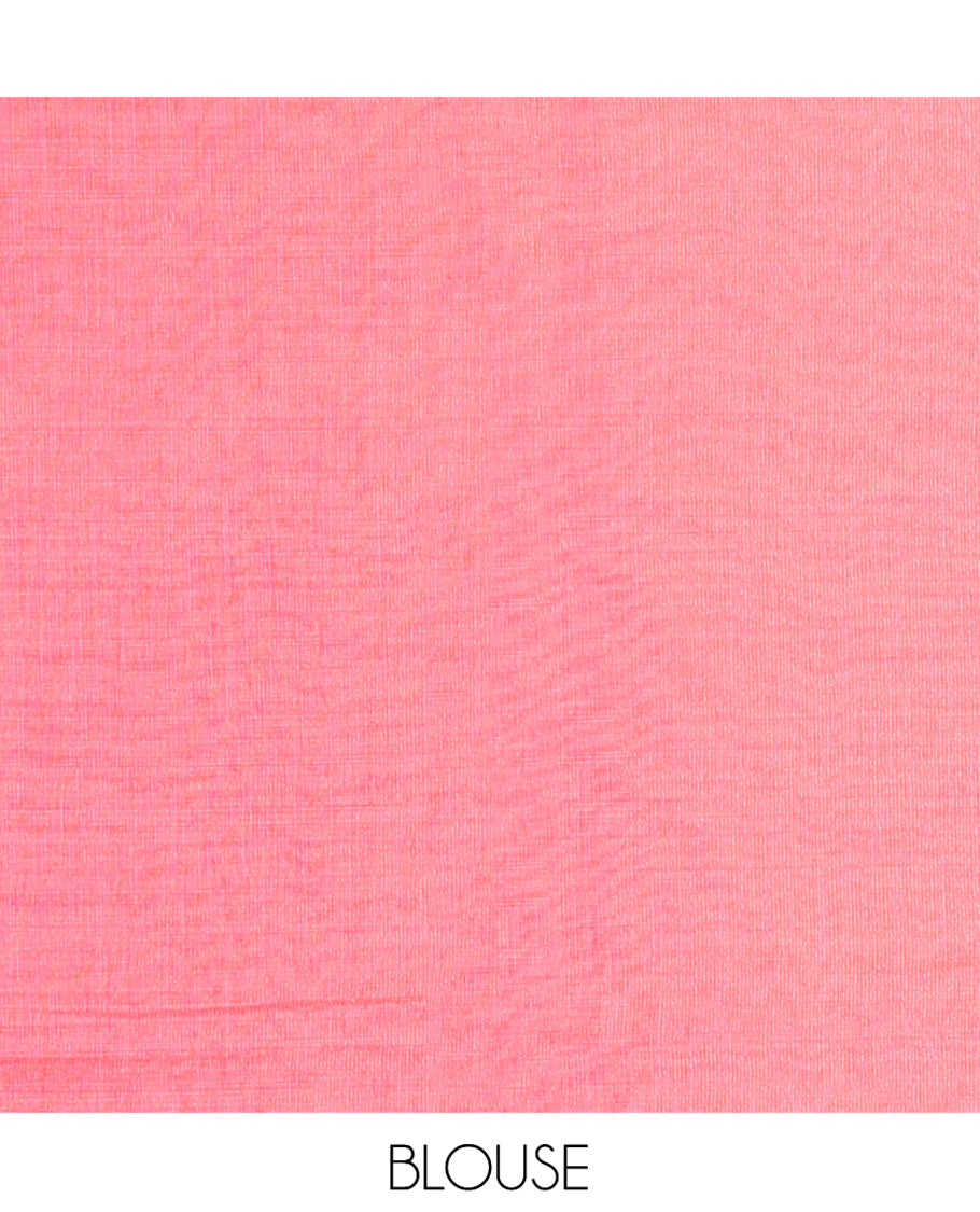 Borderless Cream-Pink Tissue Saree Features Floral Print, a Floral Printed Pallu, and a Contrast Blouse