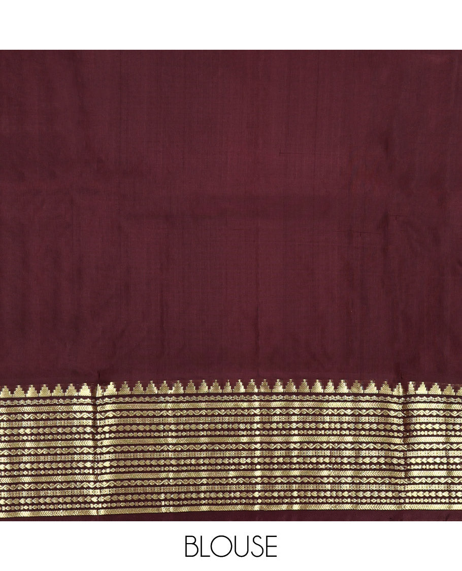 Mustard Venkatagiri Silk Saree, Finely Crafted with Zari Buttas All Over Its Body, Complemented by a Contrast Traditional Zari Design Border, Grand Pallu, and Paired with a Contrast Blouse