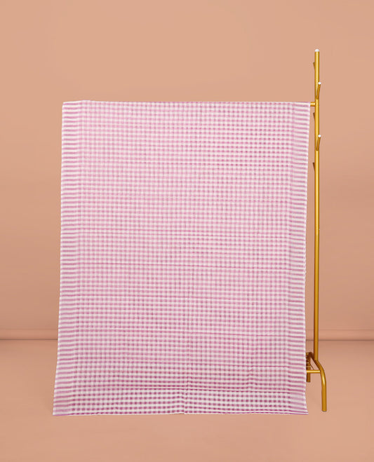 Borderless Pink Checked Design Chirala Cotton Saree, a Self-Pallu, and a Matching Blouse