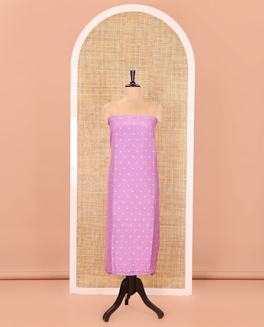 Pink and Sandal Semi-Silk Material Churidar Set, Accentuated with Bandhani Dots Print, Comes with a Plain Santoon Bottom, and Paired with a Double-Colored Dupatta of Bandhani Dots Print