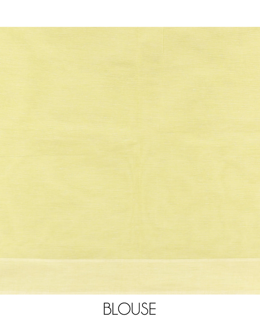 Pale Green Coimbatore Cotton Saree, Sparsely Woven with Floral Creeper Design on Its Body, a Subtle Diamond Border, Pallu of Ogee Patterns, and Paired with Matching Blouse