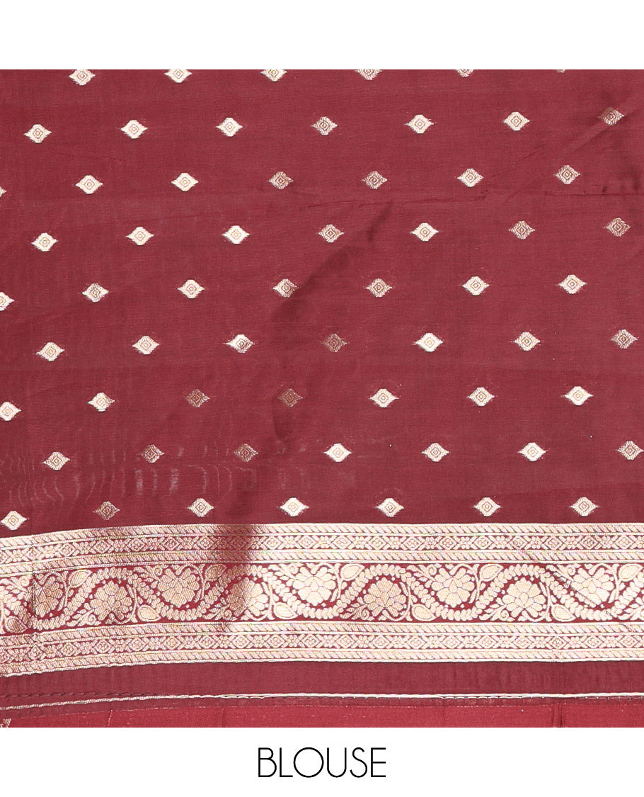 Rust orange zari floral buttas kanchi silk saree, contrast traditional floral creeper border, intricate pallu, and a zari design pallu