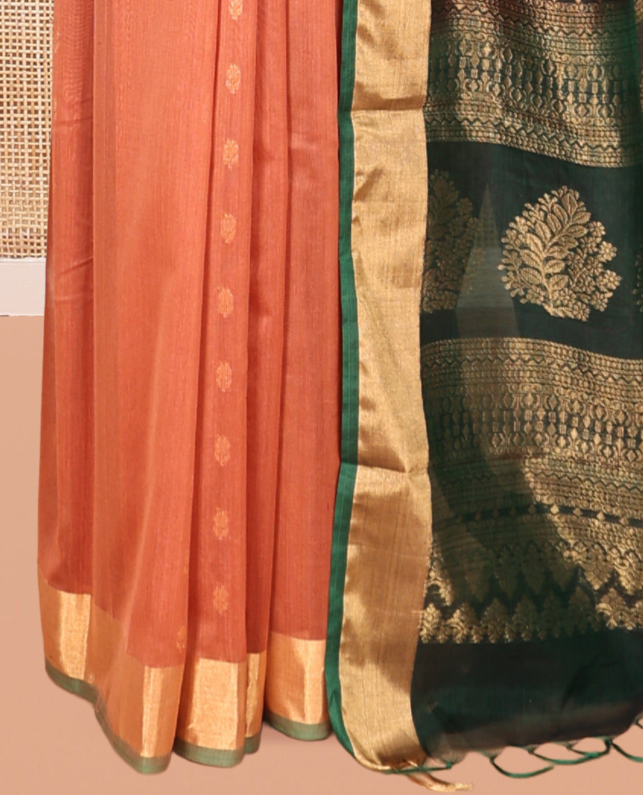 Peach Contrast Silk Cotton Saree