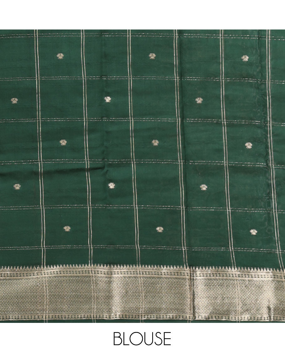 Pink Assam Silk Saree, Beautified with Zari Butta Enclosed Checks, Complemented by a Contrast Zari Buttas Woven Border, Zari-Striped Pallu, and a Contrast Blouse