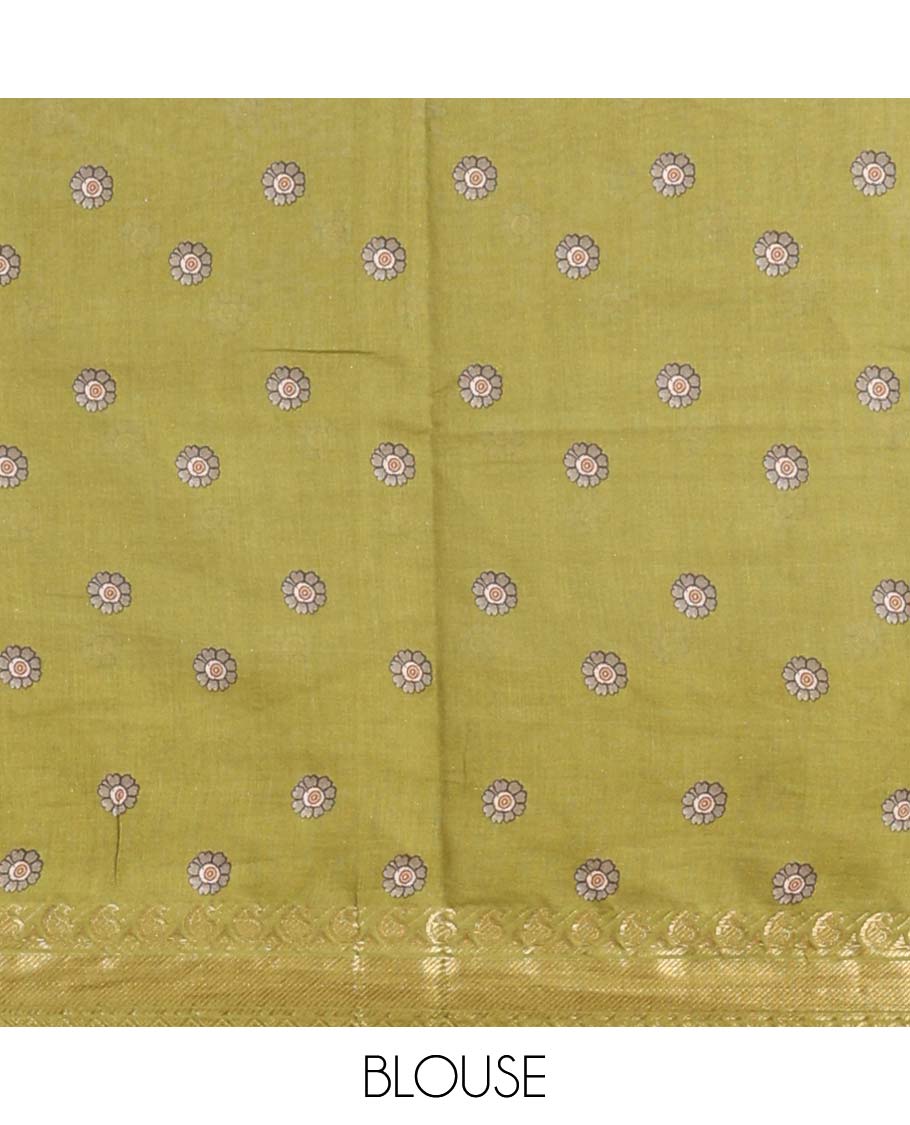 Brown  madhubani style human motifs chirala cotton saree contrast peacock border & striped pallu