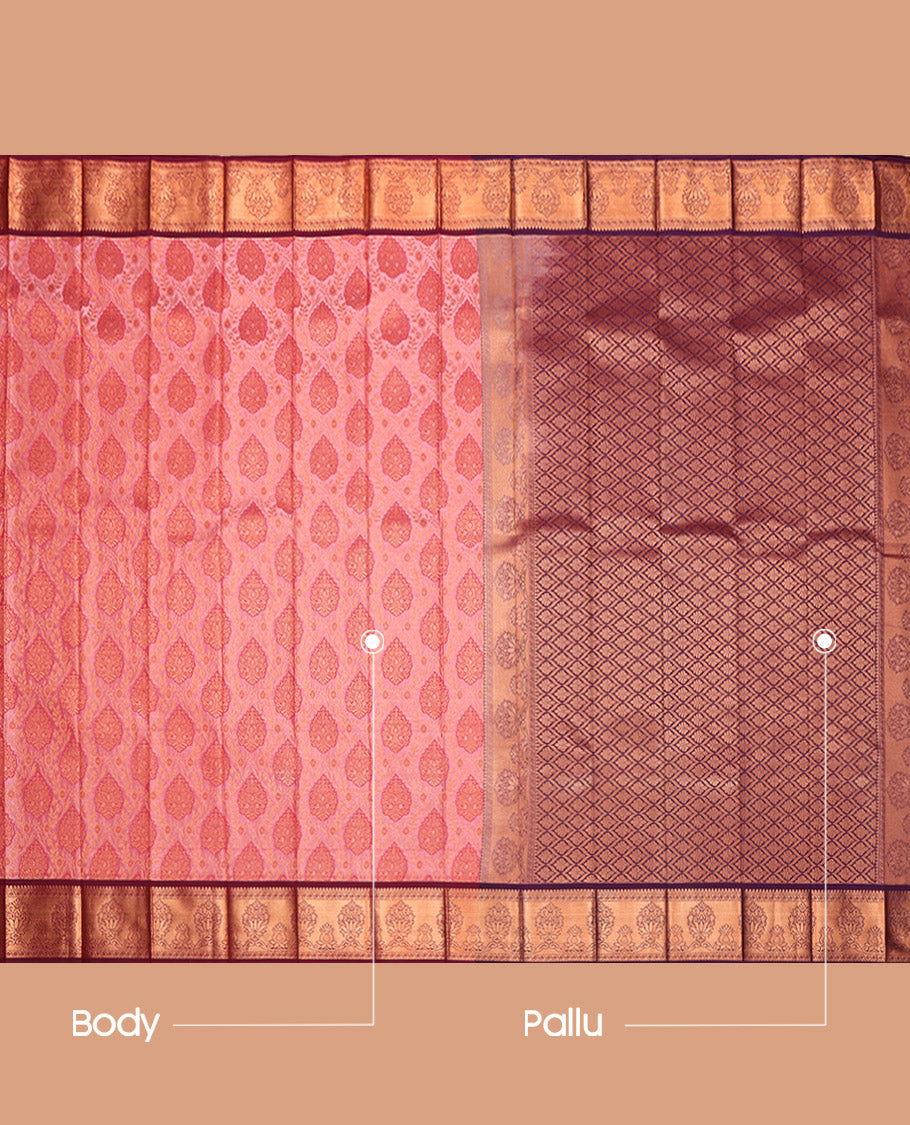 Pink Budget Silk Saree, Enriched with Jacquard, a Contrast Traditional Zari Border, Jaal Pallu, and a Contrast Blouse
