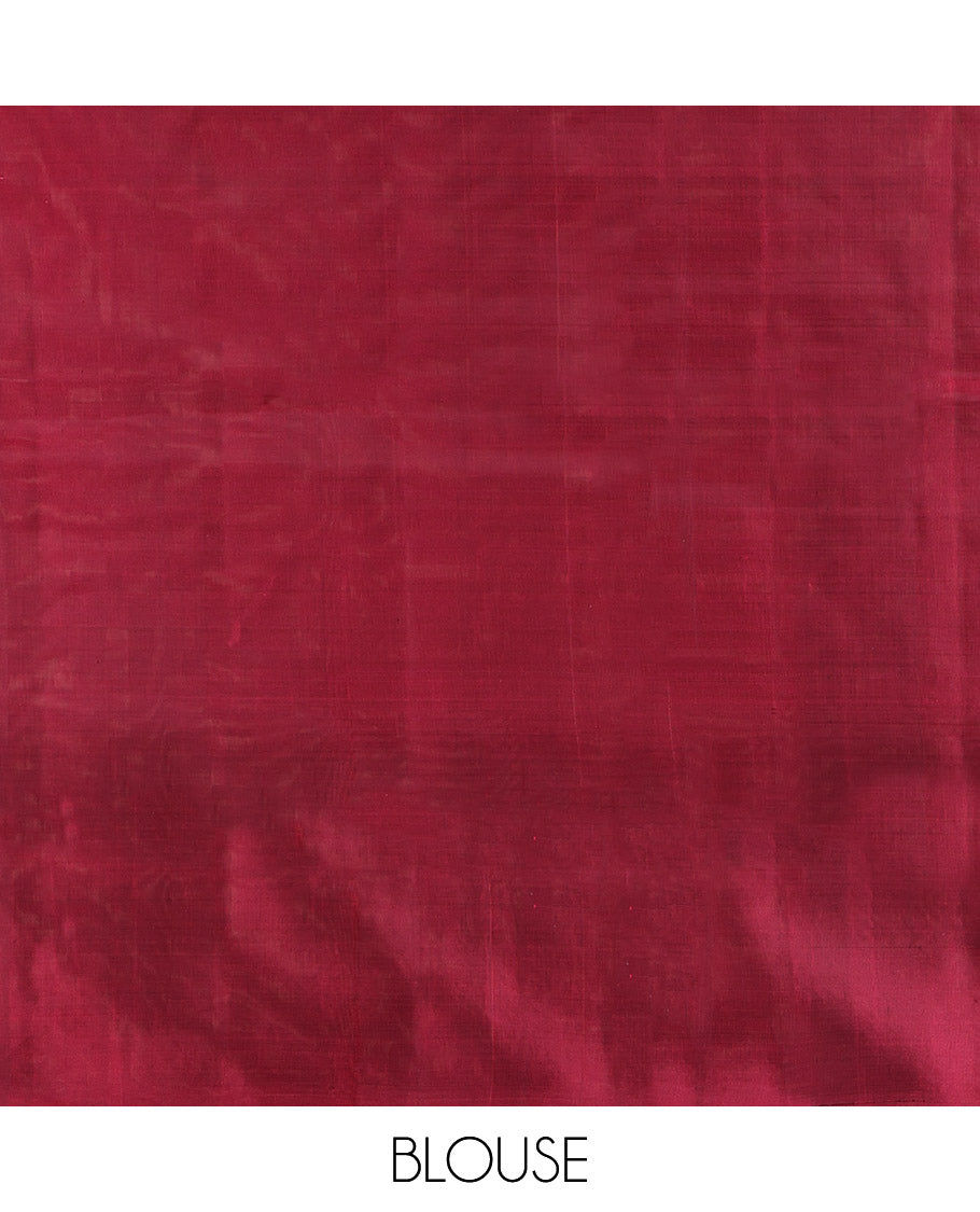 Green Mayuri Lite Silk Mix Saree, Features Rekku- Manga Buttas, Contrast Border of Rekku, Manga, Mayil and Yaanai, and Grand Pallu and a Contrast Blouse