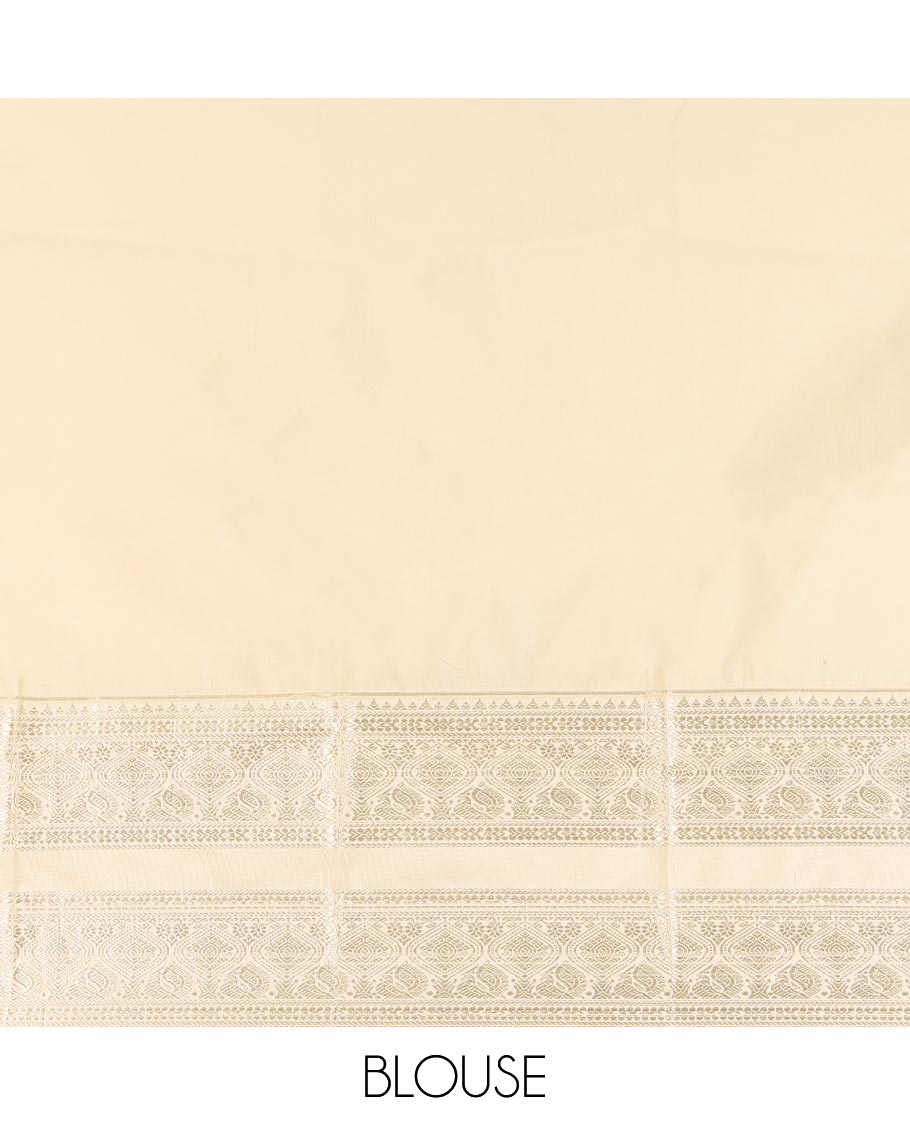 Yellow Budget Silk Saree, Steeped in the Richness of Zari Buttas All Over Its Body, Complemented by Contrast Varisai Pettu Traditional Zari Design Border, an Intricately Designed Pallu, and Paired with a Contrast Blouse