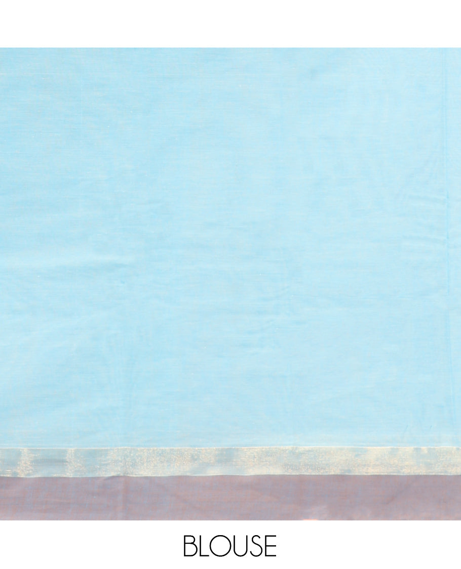 Blue Kanchi Cotton Saree, Featuring Buttas on Its Body, Contrast Border, Pallu of Jaal Design, and a Matching Blouse