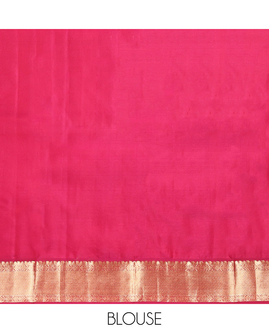 Orange Zari Checked Vasundhara Silk Saree, Complemented by a Contrast Border of Rekku, Manga, Banaras, and Ara Maadam Designs, Jaal Pallu, and a Contrast Blouse