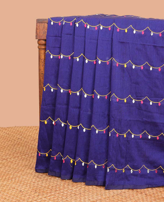 Borderless blue fairy lights design khadi cotton saree with tussels