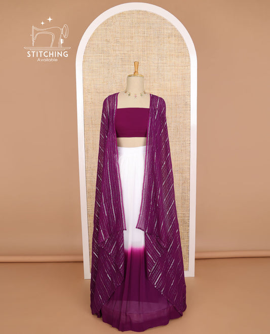 White & Violet  georgette half saree with plain blouse & striped design dhavani