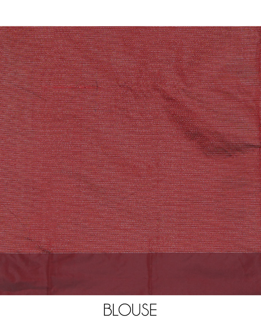 Maroon Arani Saree, Woven with Zari Stripes, a Contrast Border, a Self-Pallu, and a Matching Blouse