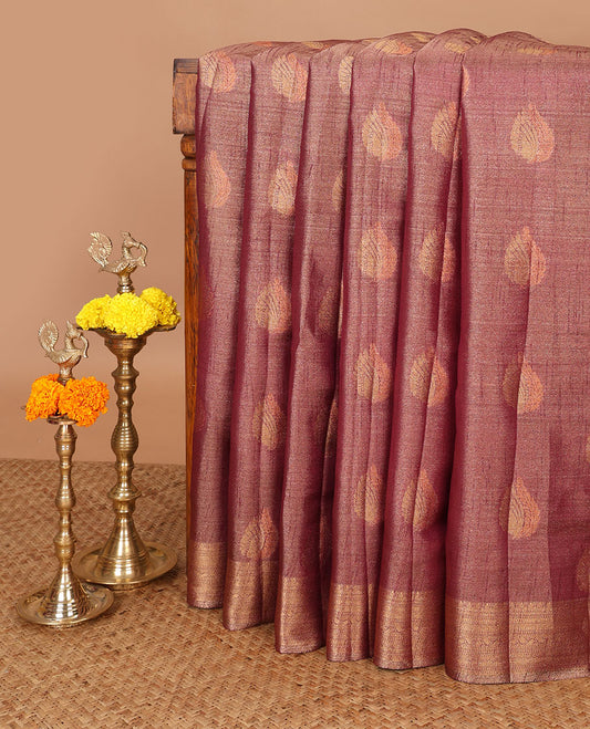 Purple zari butta design banaras tissue saree with zari jacquard border & rich weaving pallu along with butta design blouse
