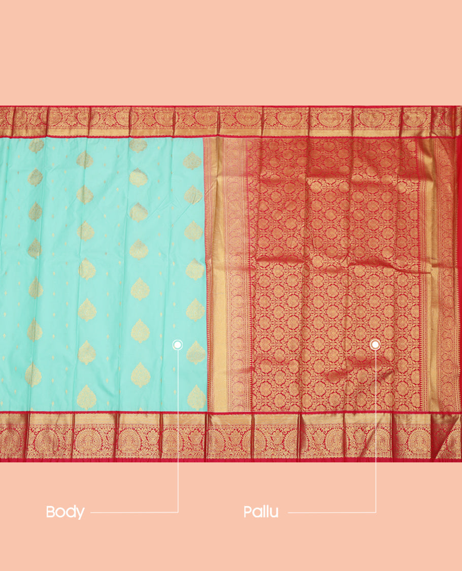 Turquoise Butta Budget Silk Saree