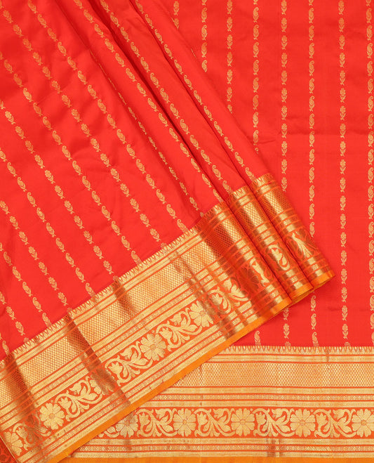 Red Pure Silk Navarathna Pavadai Material Set