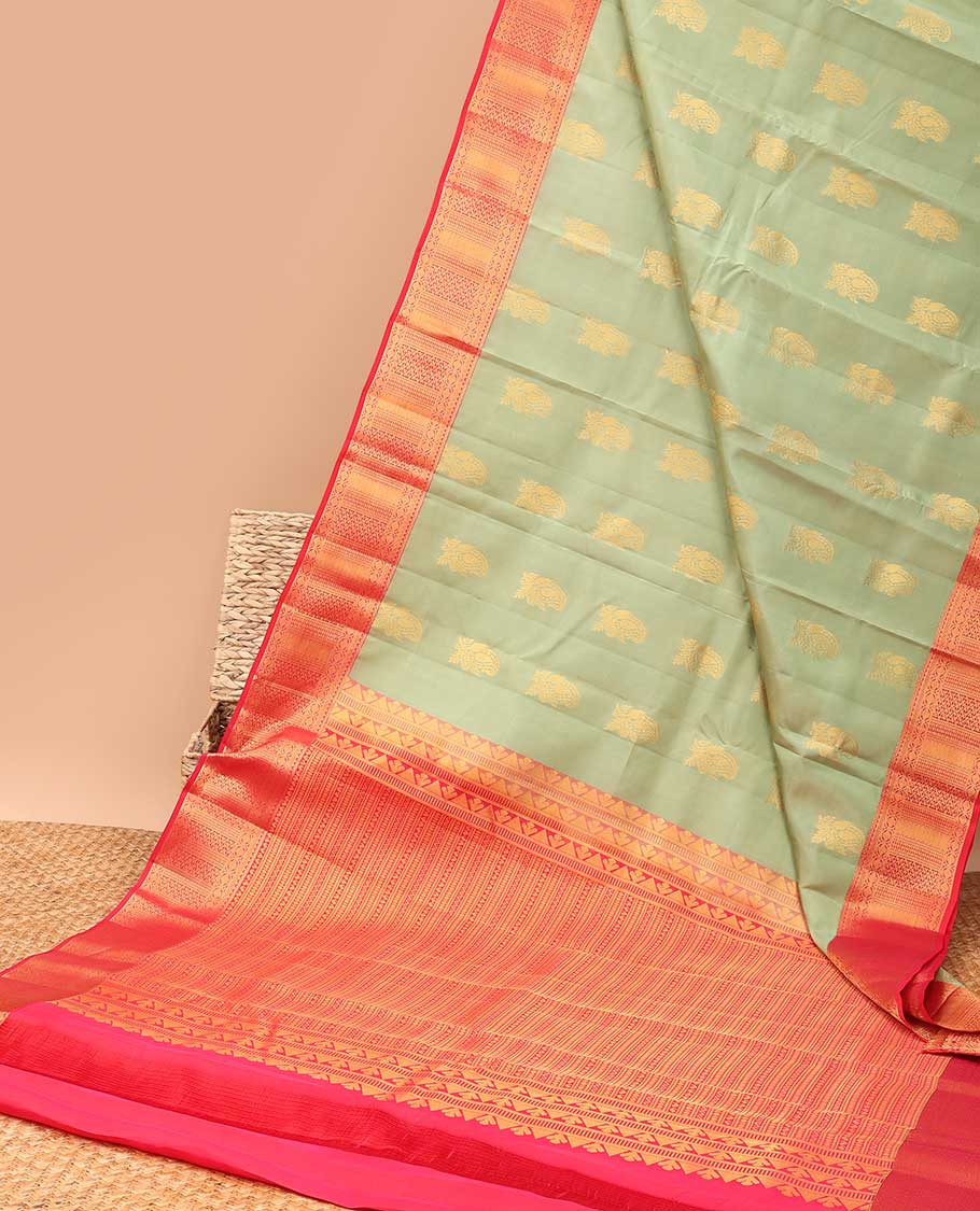 Green floral buttas vasundhara elite silk saree with contrast zari design border & pallu of intricate zari design