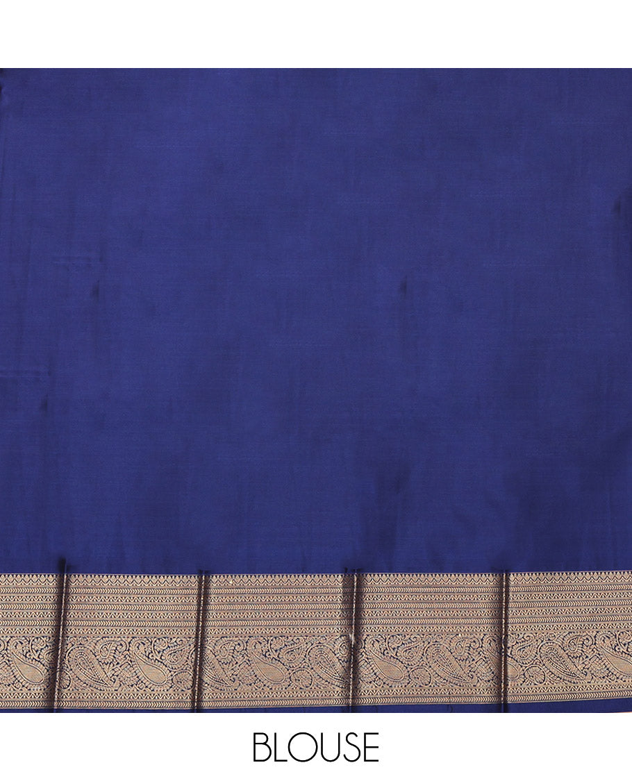 Blue Budget Silk Saree, Detailed with Zari Buttas, Highlighted by a Traditional Zari Border, Geometric Pallu, and a Matching Blouse