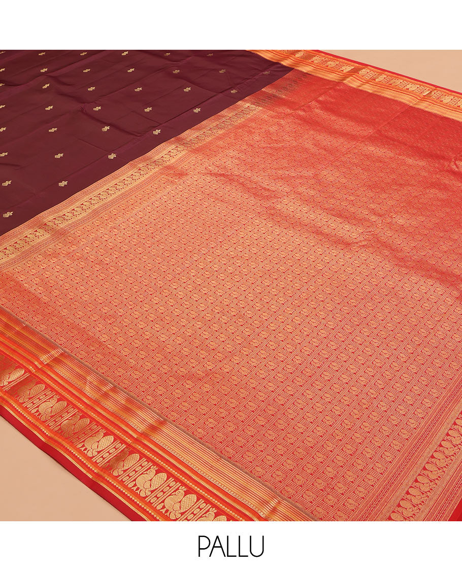 Maroon Vasundhara Lite Silk Mix Saree, Crafted with Pakshi Buttas, a Contrast Mayil Border, Mayil Pallu, and a Contrast Blouse