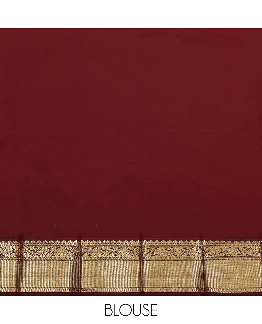 Green Budget Silk Saree, Mesmerized with Zari Buttas and Checks, Complemented by a Contrast Traditional Zari Border, Geometric Pallu, and a Contrast Blouse