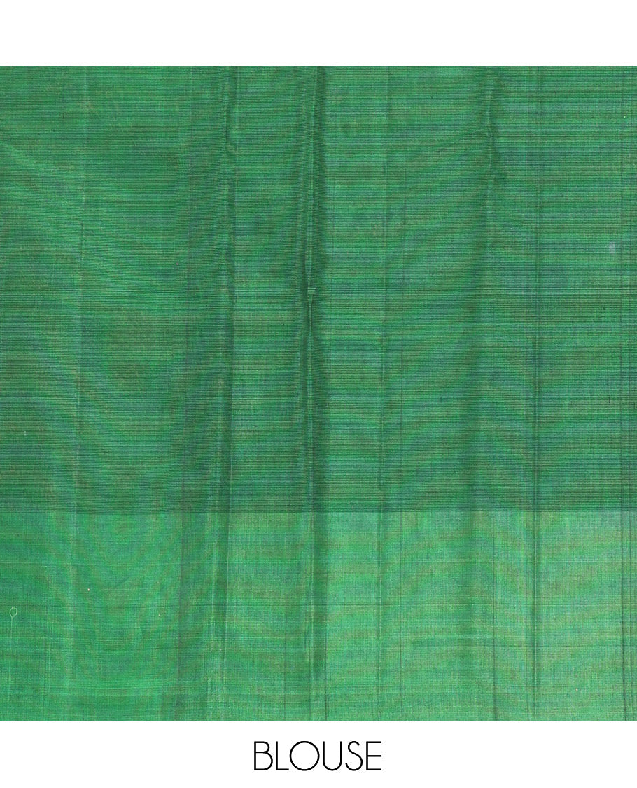 Maroon Cotton Saree, Highlighted by a Zari Leaf Motifs, a Contrast by a Zari Motif Border, a Geometric Pattern Pallu, and a Contrast Blouse