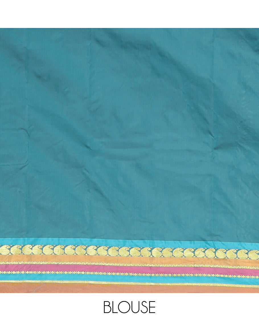 Brown Plain Aarani Silk Saree, Complemented by a Contrast Traditional Zari Design Border, Zari Striped Pallu, and Paired with a Contrast Blouse