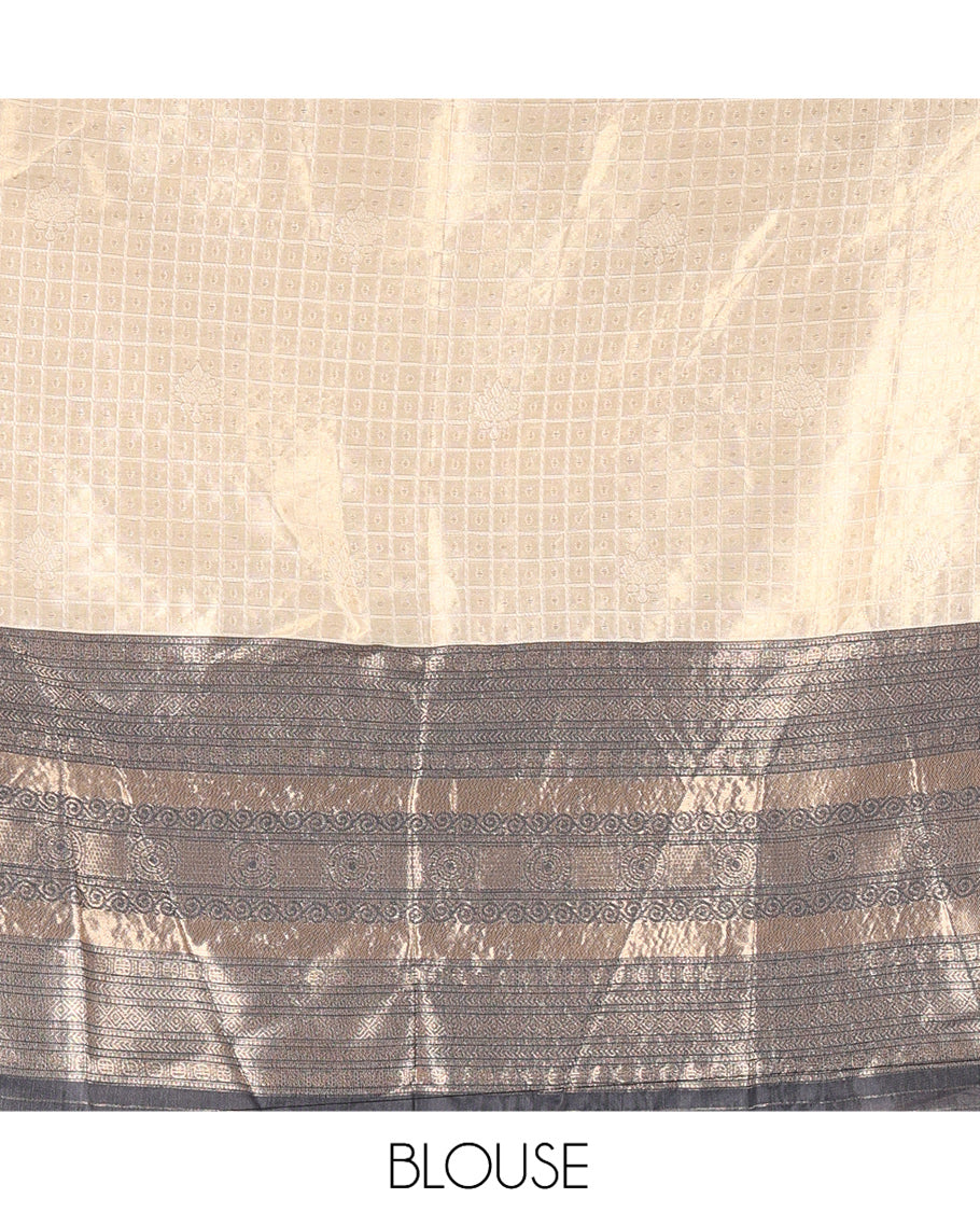 Cream-Black Semi-Silk Half-Saree