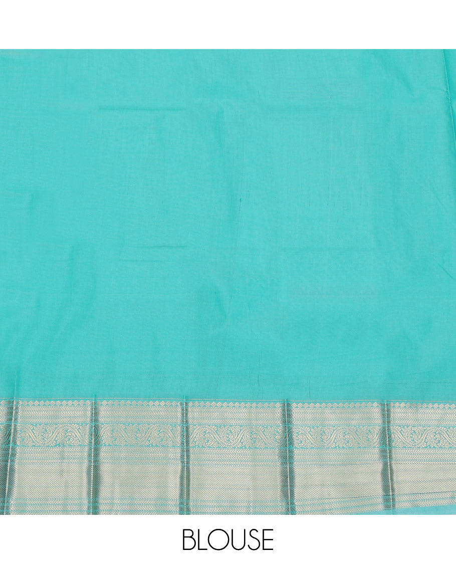 Green Budget Silk Saree, Adorned with Zari Butta Enclosed Checks, Complemented by a Contrast Traditional Zari Border, Jaal Pallu, and Contrast Blouse