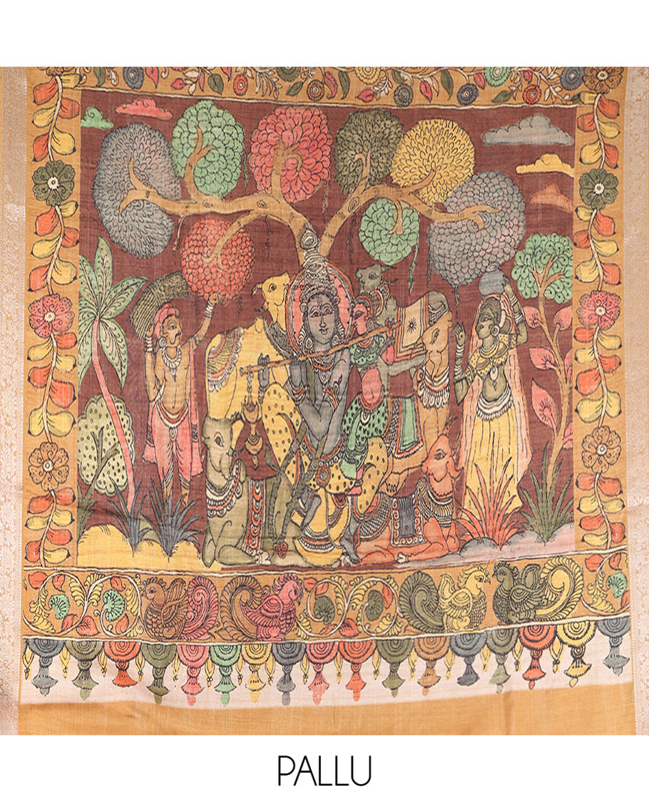Maroon Kalamkari Printed Fancy Tussar Saree