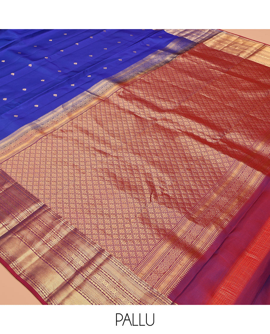Royal Blue Vasundhara Lite-Silk Mix Saree, Enriched with Zari Buttas, Complemented by a Traditional Zari Design Border, Contrast Grand Jaal Pallu, and a Contrast Blouse