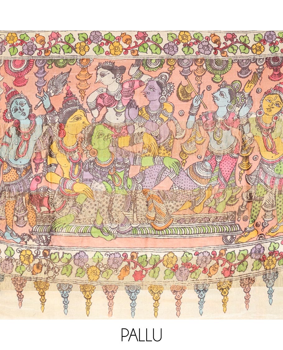 Blue Tussar Kalamkari Saree