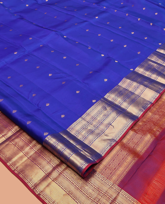 Royal Blue Vasundhara Lite-Silk Mix Saree, Enriched with Zari Buttas, Complemented by a Traditional Zari Design Border, Contrast Grand Jaal Pallu, and a Contrast Blouse