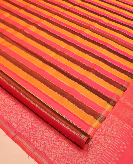 Multi-color Mayuri Soft Silk Saree, Elevated with Rangat-Style Stripes and Neli Stripes On Its Body, Subtle Zari Border, Floral Jaal Pallu, and Paired with a Matching Blouse