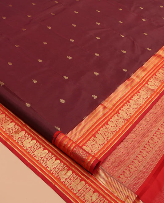 Maroon Vasundhara Lite Silk Mix Saree, Crafted with Pakshi Buttas, a Contrast Mayil Border, Mayil Pallu, and a Contrast Blouse