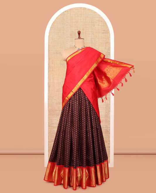 Brown Pure Silk Half Saree