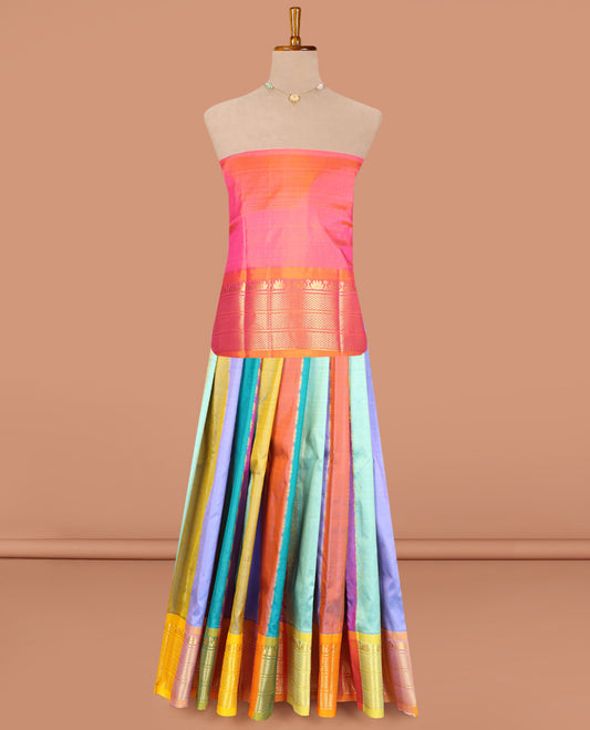 Multi-Color Pure Silk Navarathna Pavadai Material Set