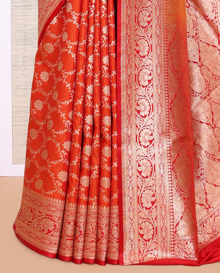 Orange Semi-Banaras Nylon Saree