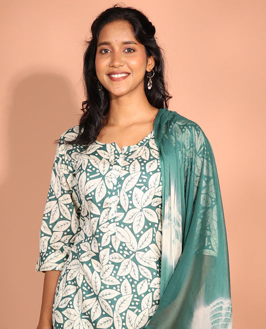 Green Cotton Readymade Suit