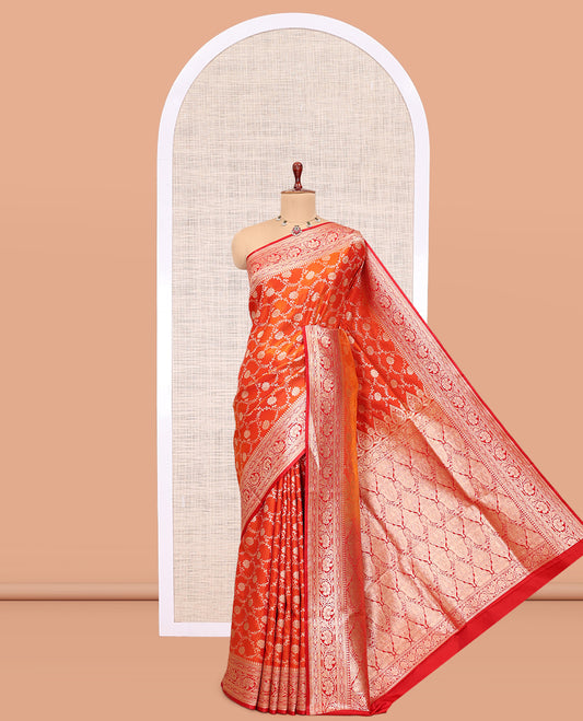 Orange Semi-Banaras Nylon Saree