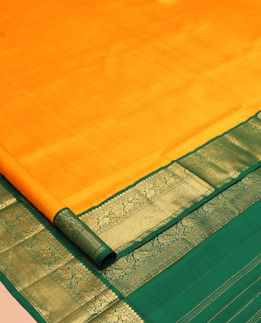 Yellow Plain Nine-Yard Pure Silk Saree